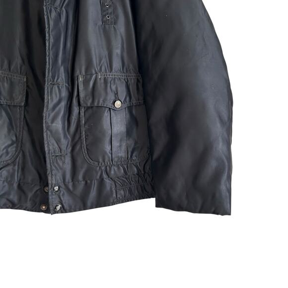 Vintage Black Twill Bomber Coat Mens Sz XL Nylon Faux Fur Collar Police Jacket - Picture 10 of 16